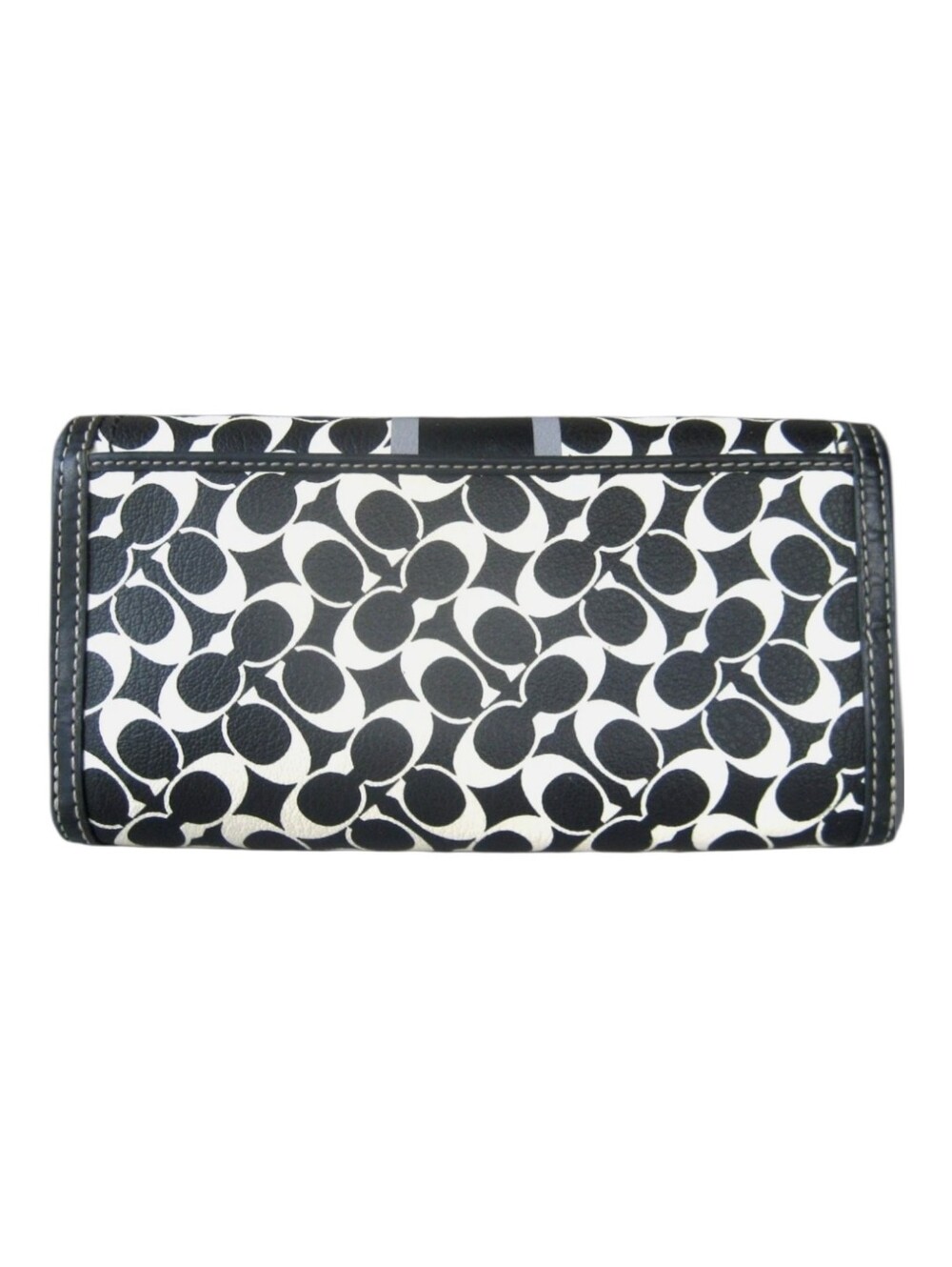Coach Chealsea Black & Ivory Signature Stripe Continental Wallet EUC No Callouts - Picture 2 of 7